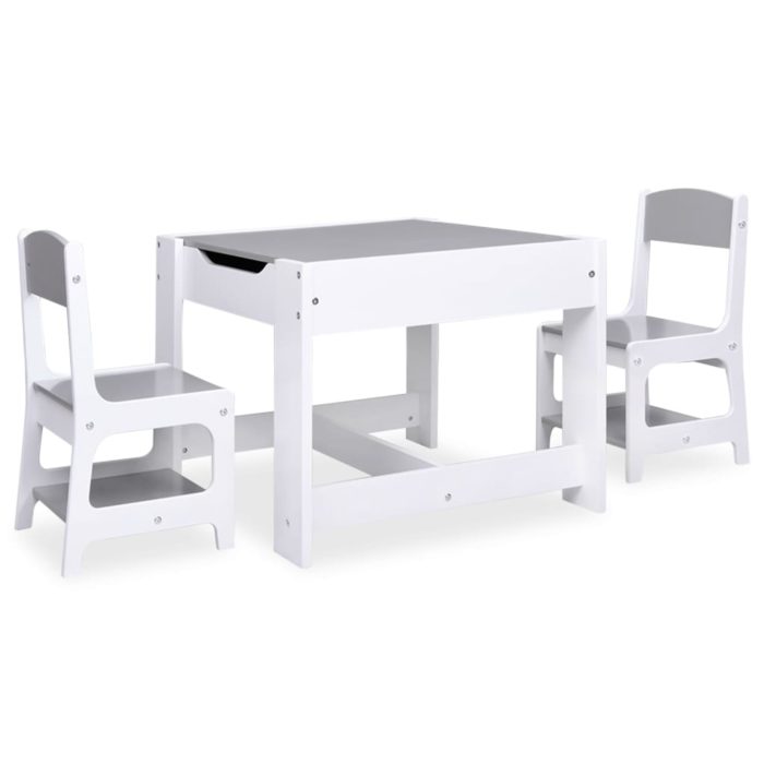 vidaXL Barnebord med 2 stoler hvit MDF