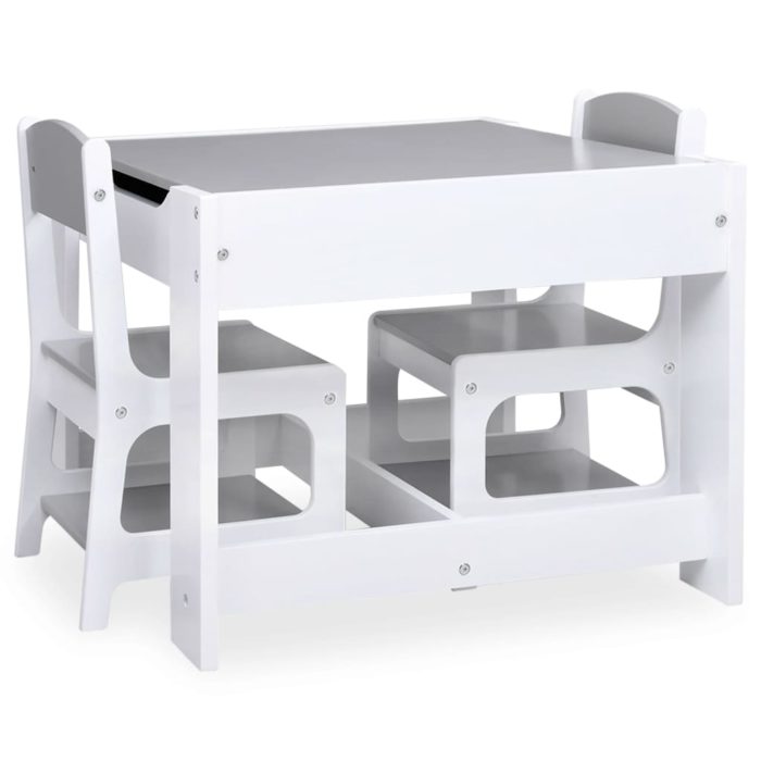 vidaXL Barnebord med 2 stoler hvit MDF