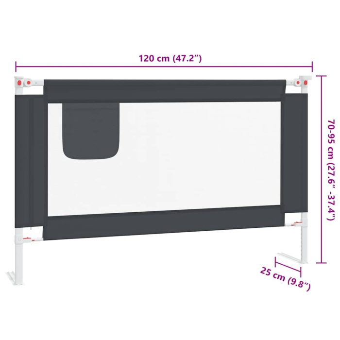 vidaXL Sengehest småbarn mørkegrå 120×25 cm stoff