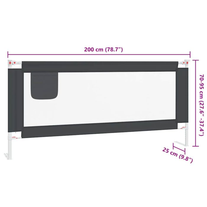 vidaXL Sengehest småbarn mørkegrå 200×25 cm stoff