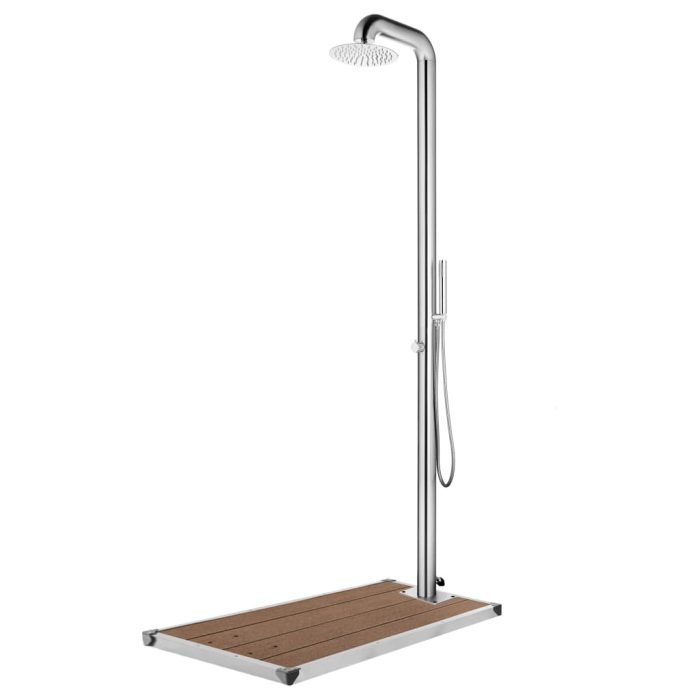 vidaXL Hagedusj med brunt dusjbrett 230 cm rustfritt stål