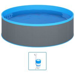 vidaXL Plaskebasseng med overflaterenser og pumpe 350×90 cm grå