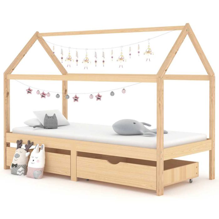 vidaXL Sengeramme for barn med skuffer heltre furu 90×200 cm