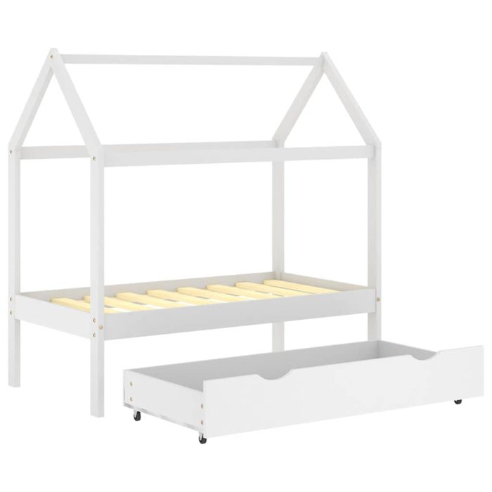 vidaXL Ramme for barneseng med skuff hvit heltre furu 70×140 cm