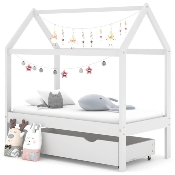vidaXL Ramme for barneseng med skuff hvit heltre furu 70×140 cm