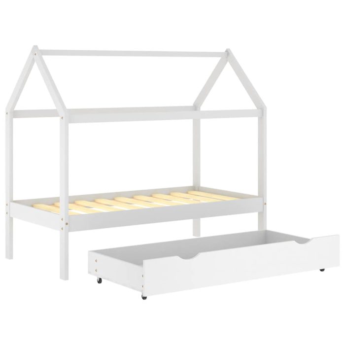 vidaXL Ramme for barneseng med skuff heltre furu hvit 80×160 cm