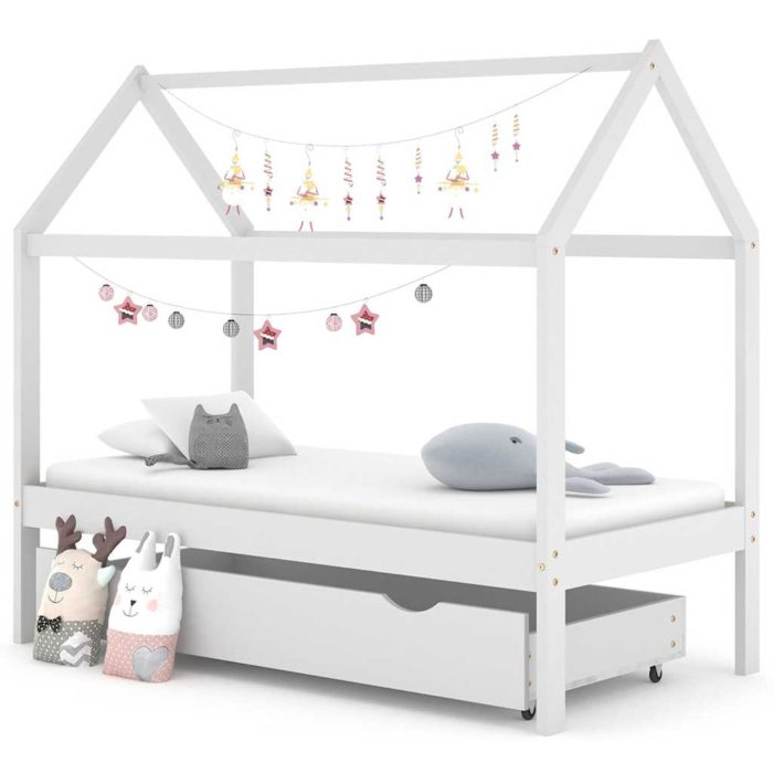 vidaXL Ramme for barneseng med skuff heltre furu hvit 80×160 cm