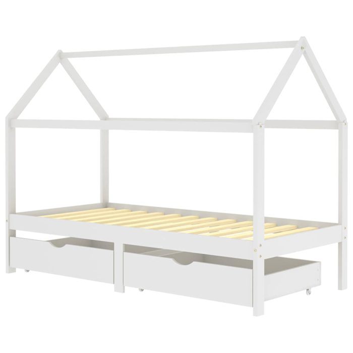 vidaXL Ramme for barneseng med skuffer hvit heltre furu 90×200 cm