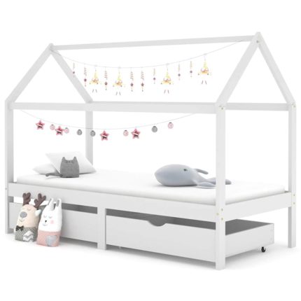 vidaXL Ramme for barneseng med skuffer hvit heltre furu 90×200 cm