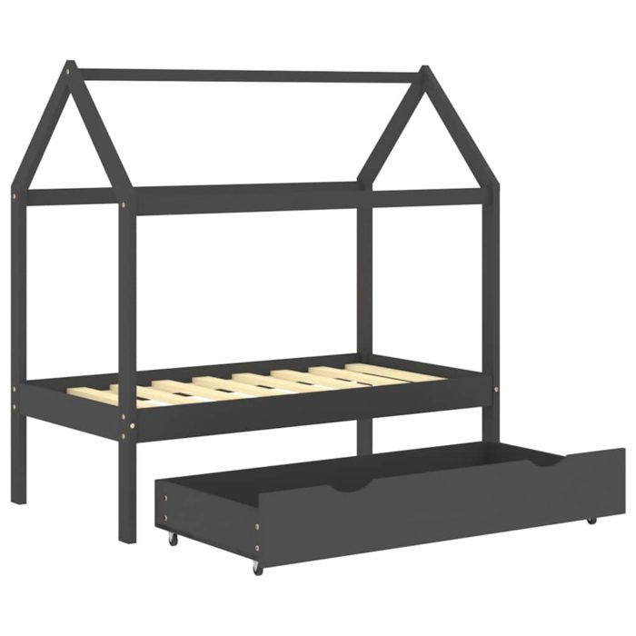 vidaXL Sengeramme for barn med skuff heltre furu 70×140 cm mørkegrå
