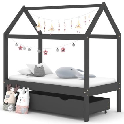 vidaXL Sengeramme for barn med skuff heltre furu 70×140 cm mørkegrå