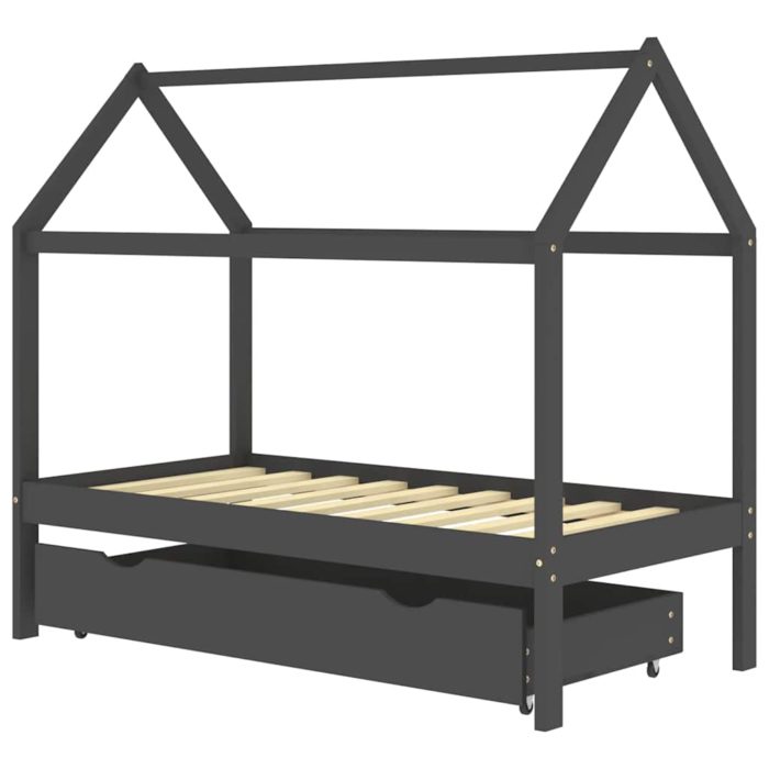 vidaXL Sengeramme for barn med skuff heltre furu 80×160 cm mørkegrå