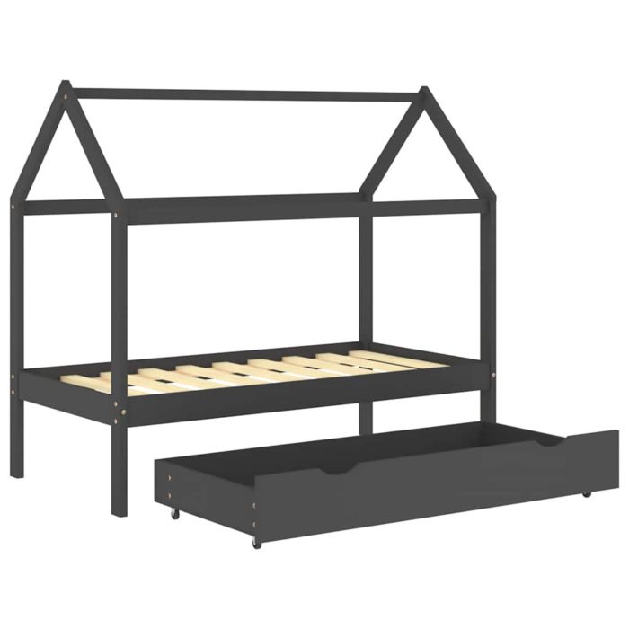 vidaXL Sengeramme for barn med skuff heltre furu 80×160 cm mørkegrå