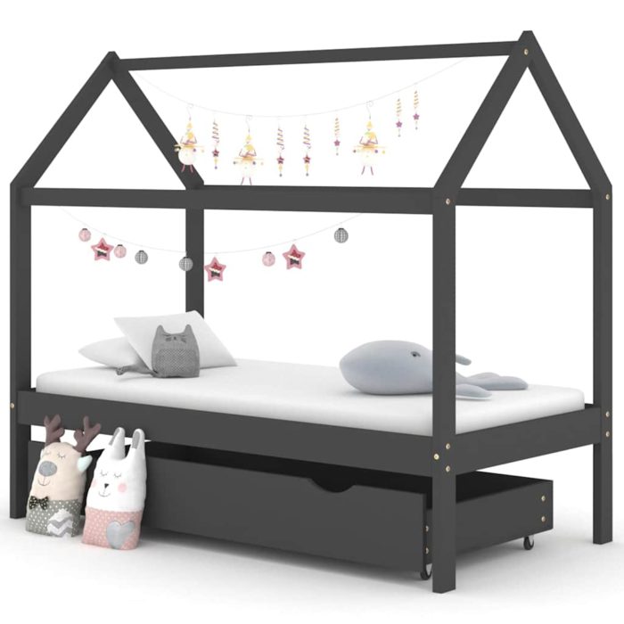 vidaXL Sengeramme for barn med skuff heltre furu 80×160 cm mørkegrå