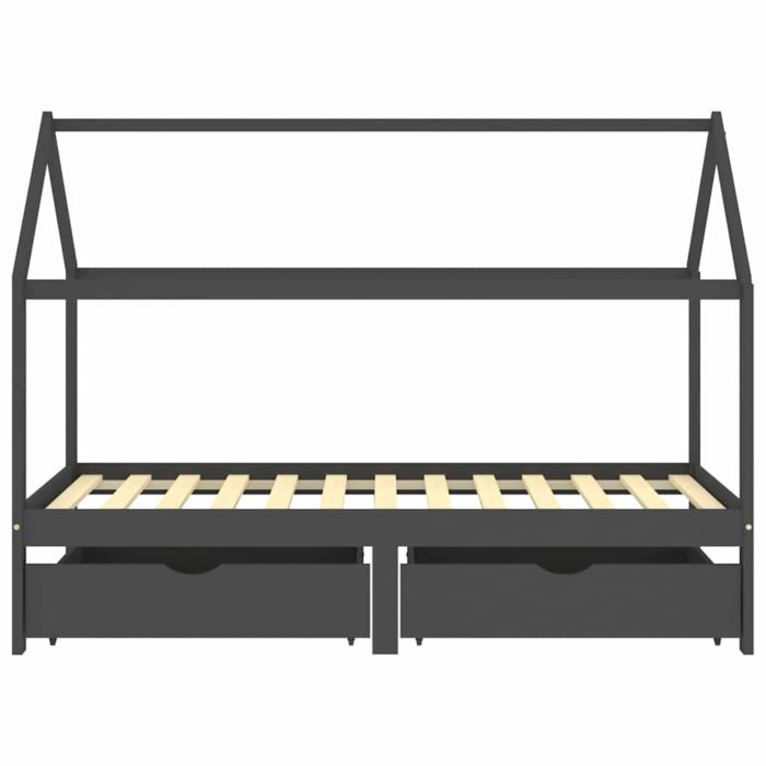 vidaXL Sengeramme for barn med skuffer heltre furu 90×200 cm mørkegrå