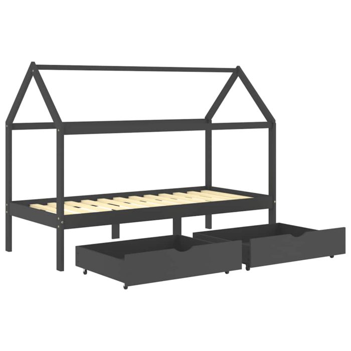 vidaXL Sengeramme for barn med skuffer heltre furu 90×200 cm mørkegrå