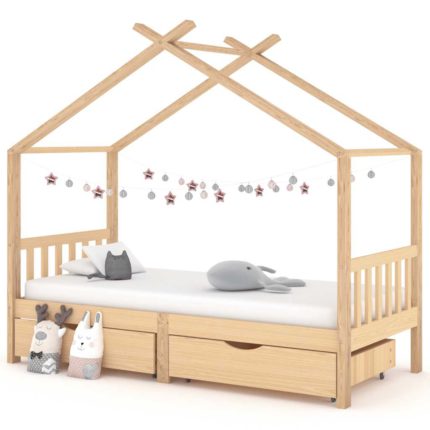 vidaXL Sengeramme for barn med skuffer heltre furu 90×200 cm