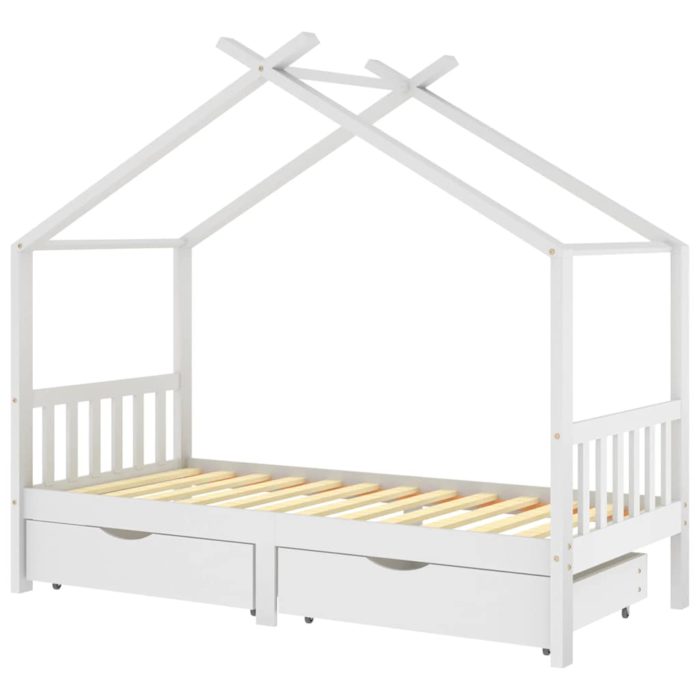vidaXL Ramme for barneseng med skuffer hvit heltre furu 90×200 cm