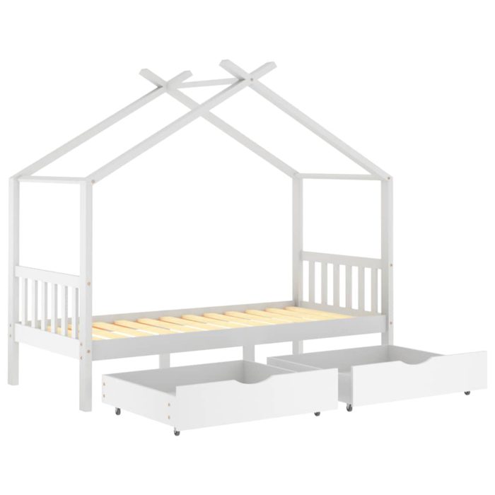vidaXL Ramme for barneseng med skuffer hvit heltre furu 90×200 cm