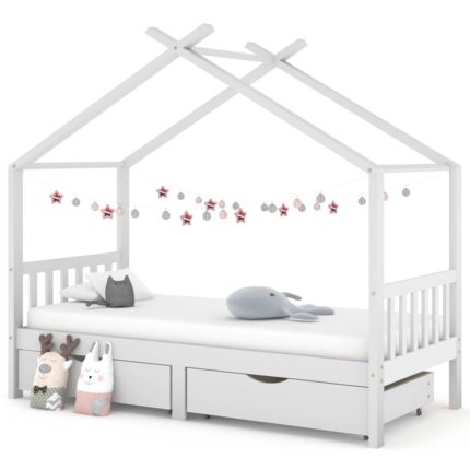 vidaXL Ramme for barneseng med skuffer hvit heltre furu 90×200 cm