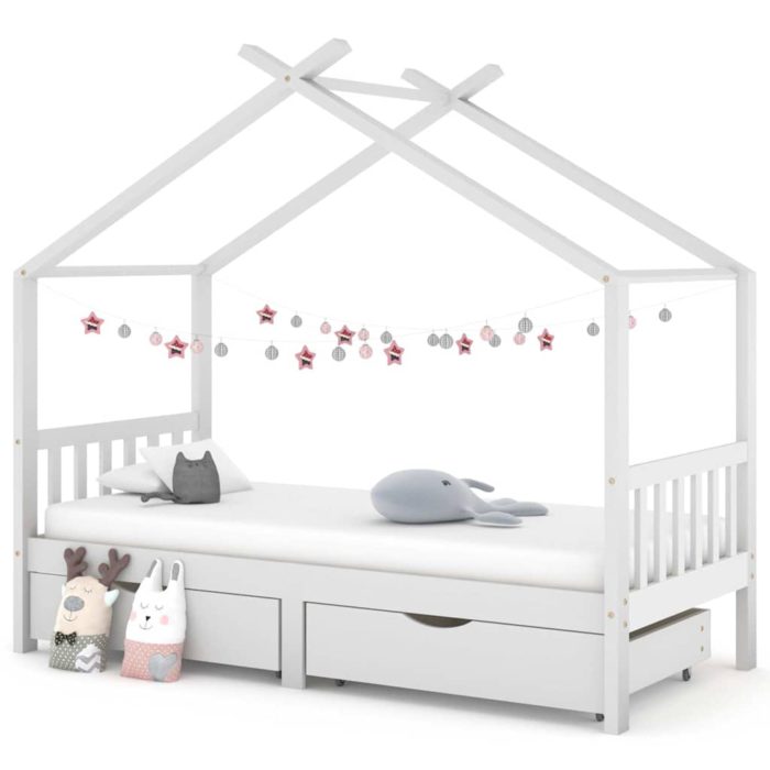 vidaXL Ramme for barneseng med skuffer hvit heltre furu 90×200 cm