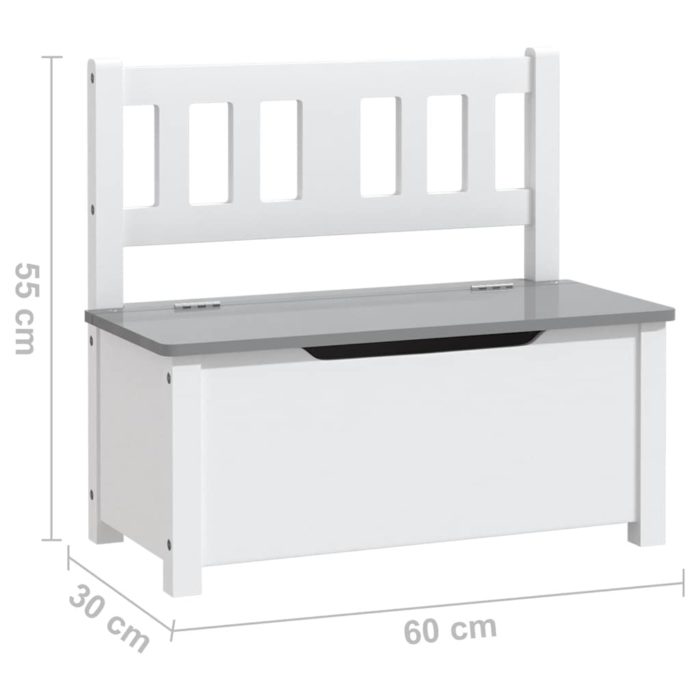 vidaXL Oppbevaringsbenk for barn hvit og grå 60x30x55 cm MDF