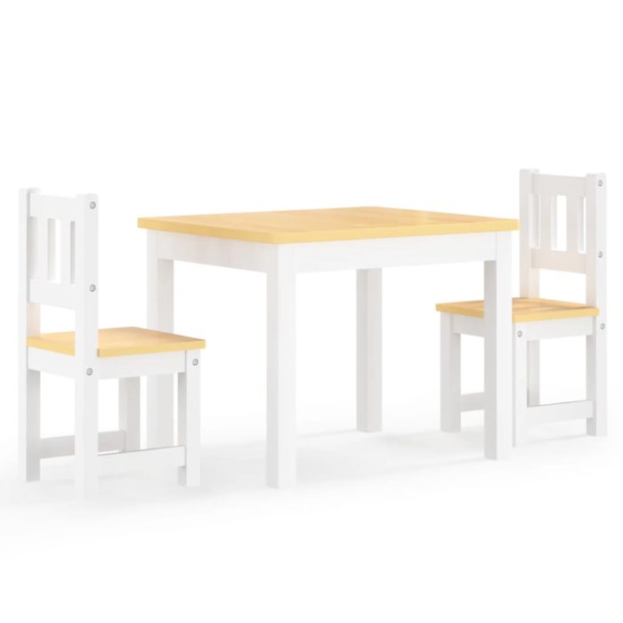 vidaXL Bord- og stolsett for barn 3 deler hvit og beige MDF