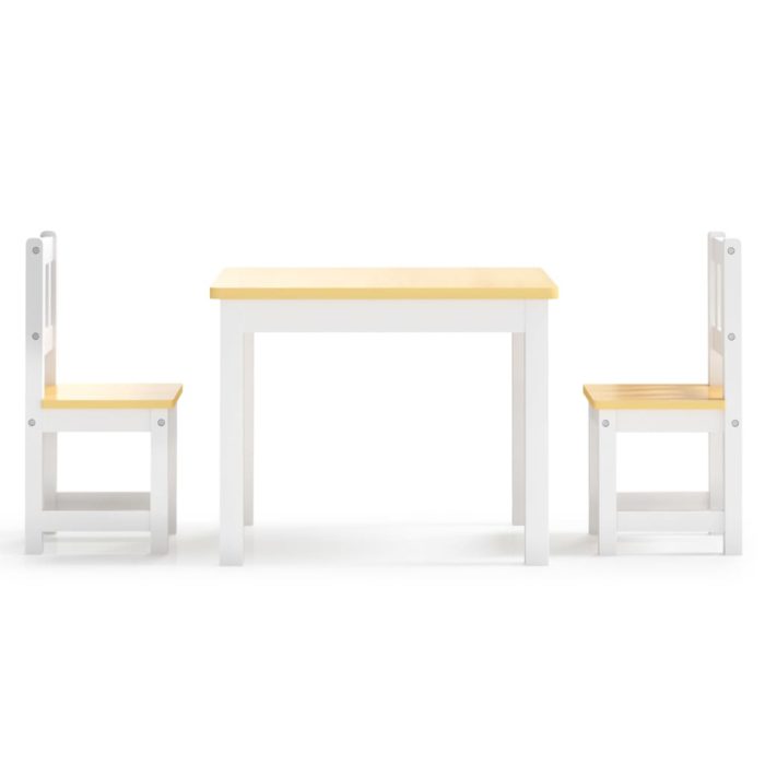 vidaXL Bord- og stolsett for barn 3 deler hvit og beige MDF