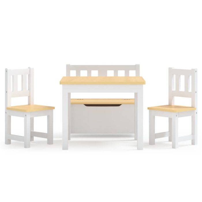 vidaXL Bord- og stolsett for barn 4 deler hvit og beige MDF