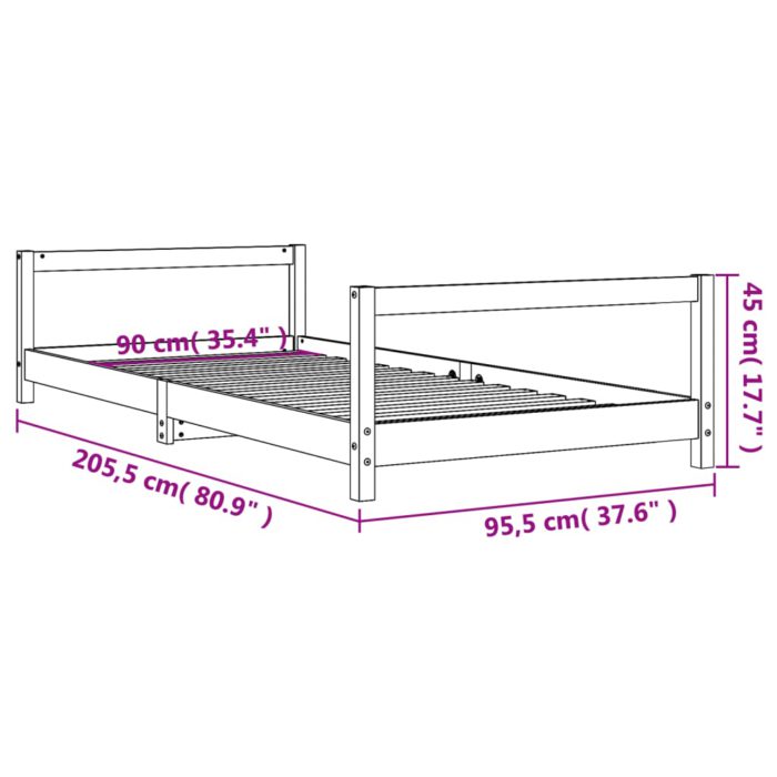 vidaXL Barnesengeramme svart 90×200 cm heltre furu