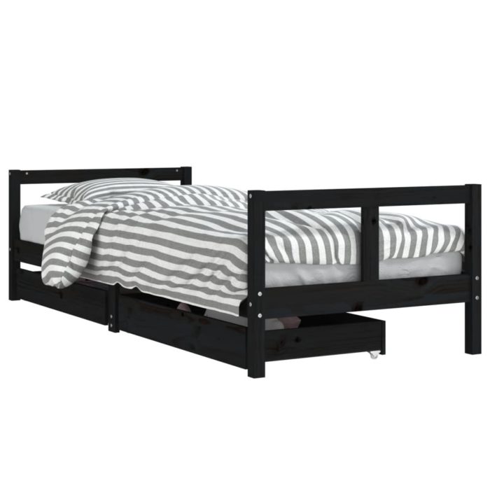 vidaXL Barnesengeramme med skuffer svart 80×200 cm heltre furu
