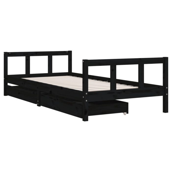 vidaXL Barnesengeramme med skuffer svart 90×200 cm heltre furu