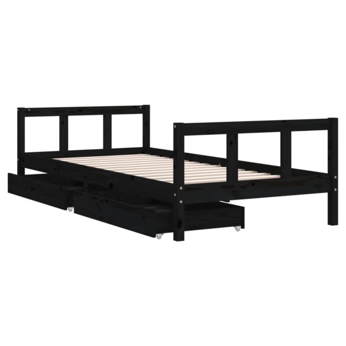 vidaXL Barnesengeramme med skuffer svart 90×200 cm heltre furu
