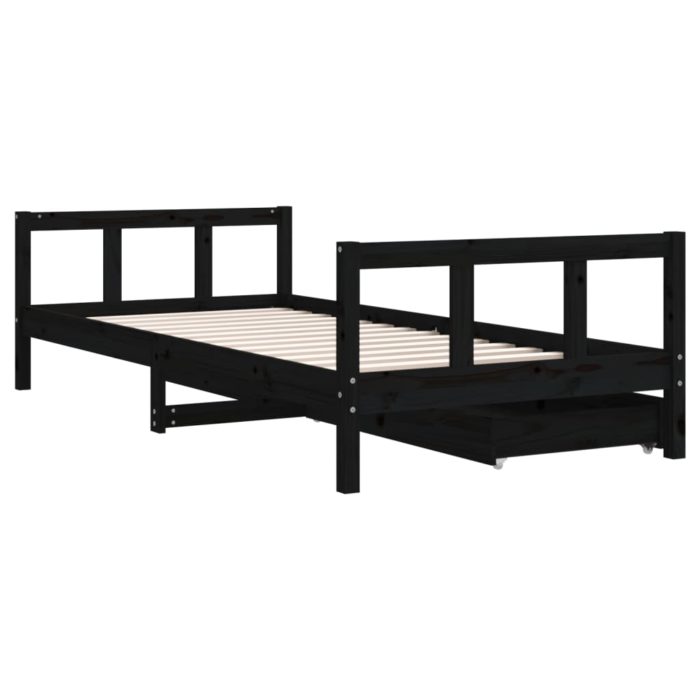 vidaXL Barnesengeramme med skuffer svart 90×200 cm heltre furu