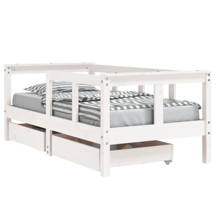 vidaXL Barnesengeramme med skuffer hvit 70×140 cm heltre furu