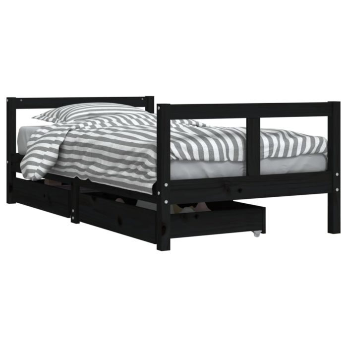 vidaXL Barnesengeramme med skuffer svart 80×160 cm heltre furu
