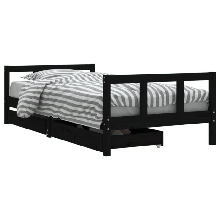 vidaXL Barnesengeramme med skuffer svart 90×190 cm heltre furu