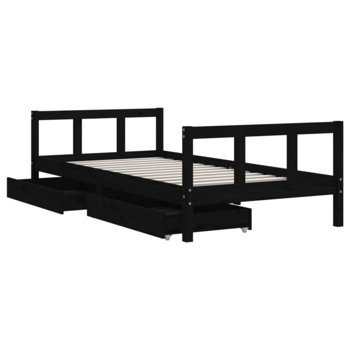 vidaXL Barnesengeramme med skuffer svart 90×190 cm heltre furu