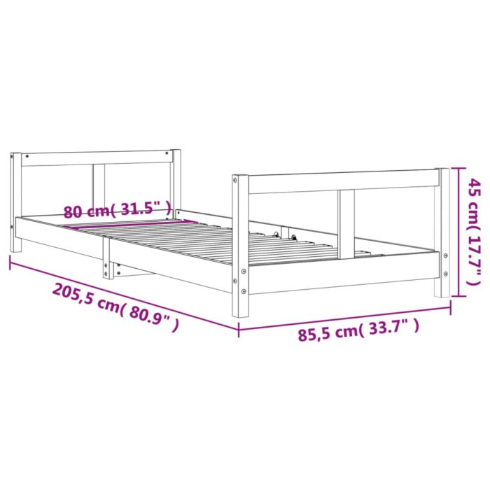 vidaXL Barnesengeramme svart 80×200 cm heltre furu