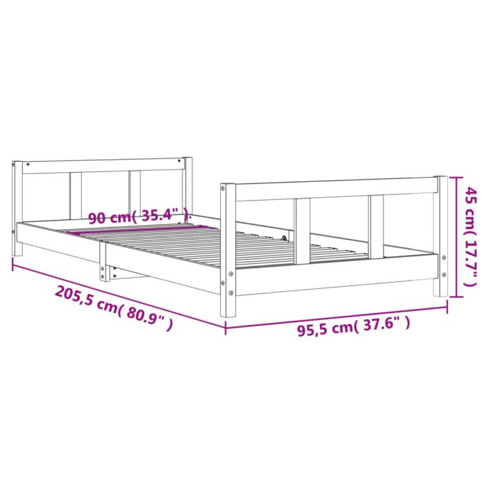 vidaXL Barnesengeramme hvit 90×200 cm heltre furu