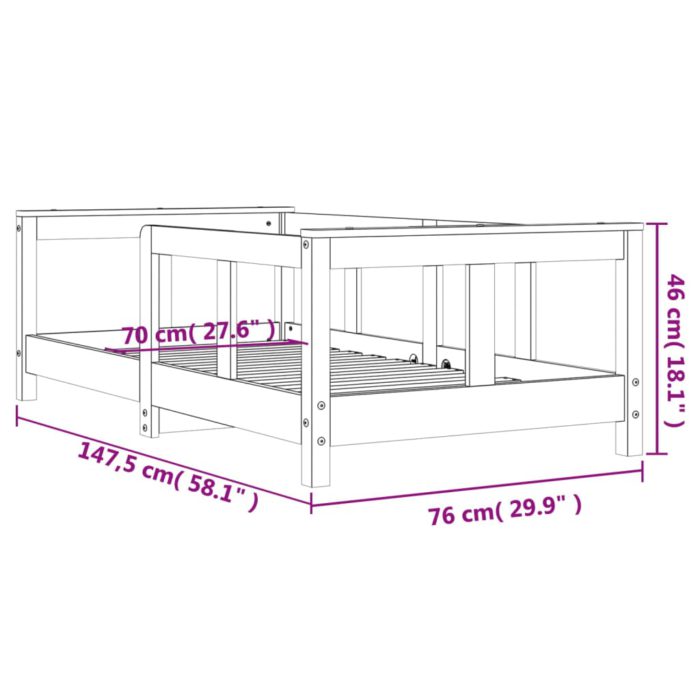 vidaXL Barnesengeramme hvit 70×140 cm heltre furu