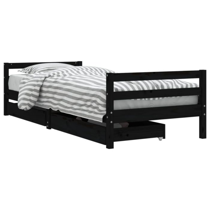 vidaXL Barnesengeramme med skuffer svart 80×200 cm heltre furu