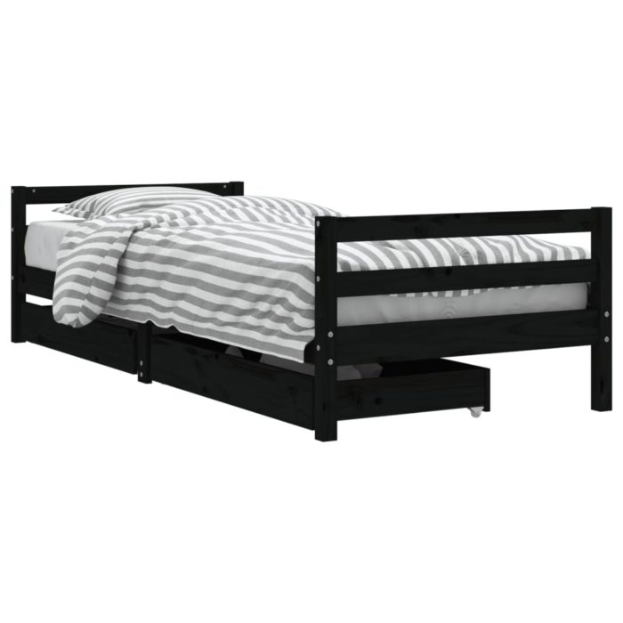 vidaXL Barnesengeramme med skuffer svart 90×200 cm heltre furu