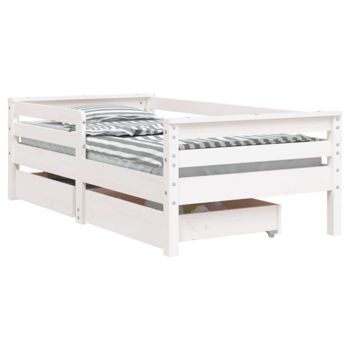vidaXL Barnesengeramme med skuffer hvit 70×140 cm heltre furu