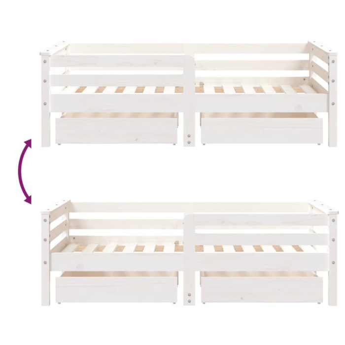 vidaXL Barnesengeramme med skuffer hvit 70×140 cm heltre furu