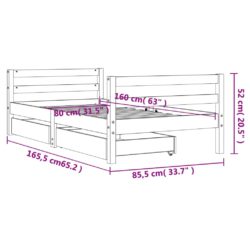 vidaXL Barnesengeramme med skuffer svart 80×160 cm heltre furu