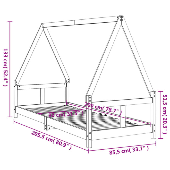 vidaXL Barnesengeramme hvit 80×200 cm heltre furu