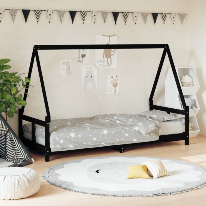 vidaXL Barnesengeramme svart 80×200 cm heltre furu