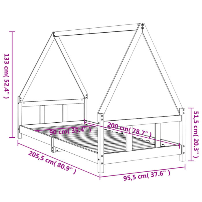 vidaXL Barnesengeramme hvit 90×200 cm heltre furu