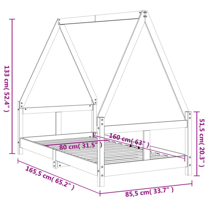 vidaXL Barnesengeramme svart 80×160 cm heltre furu